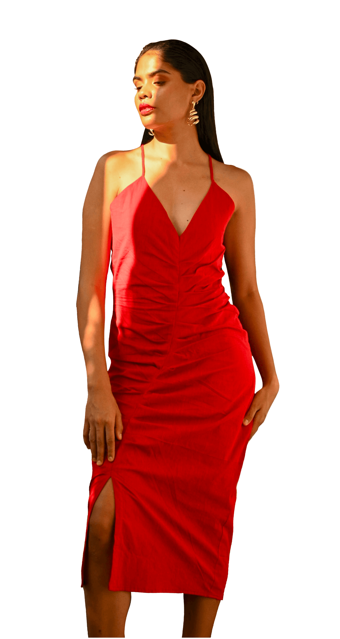 Scarlet Cinched Handwoven Dress