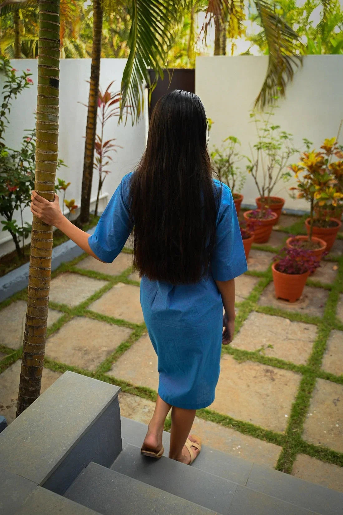 Handwoven Duotone Indigo Pink Ruched Dress