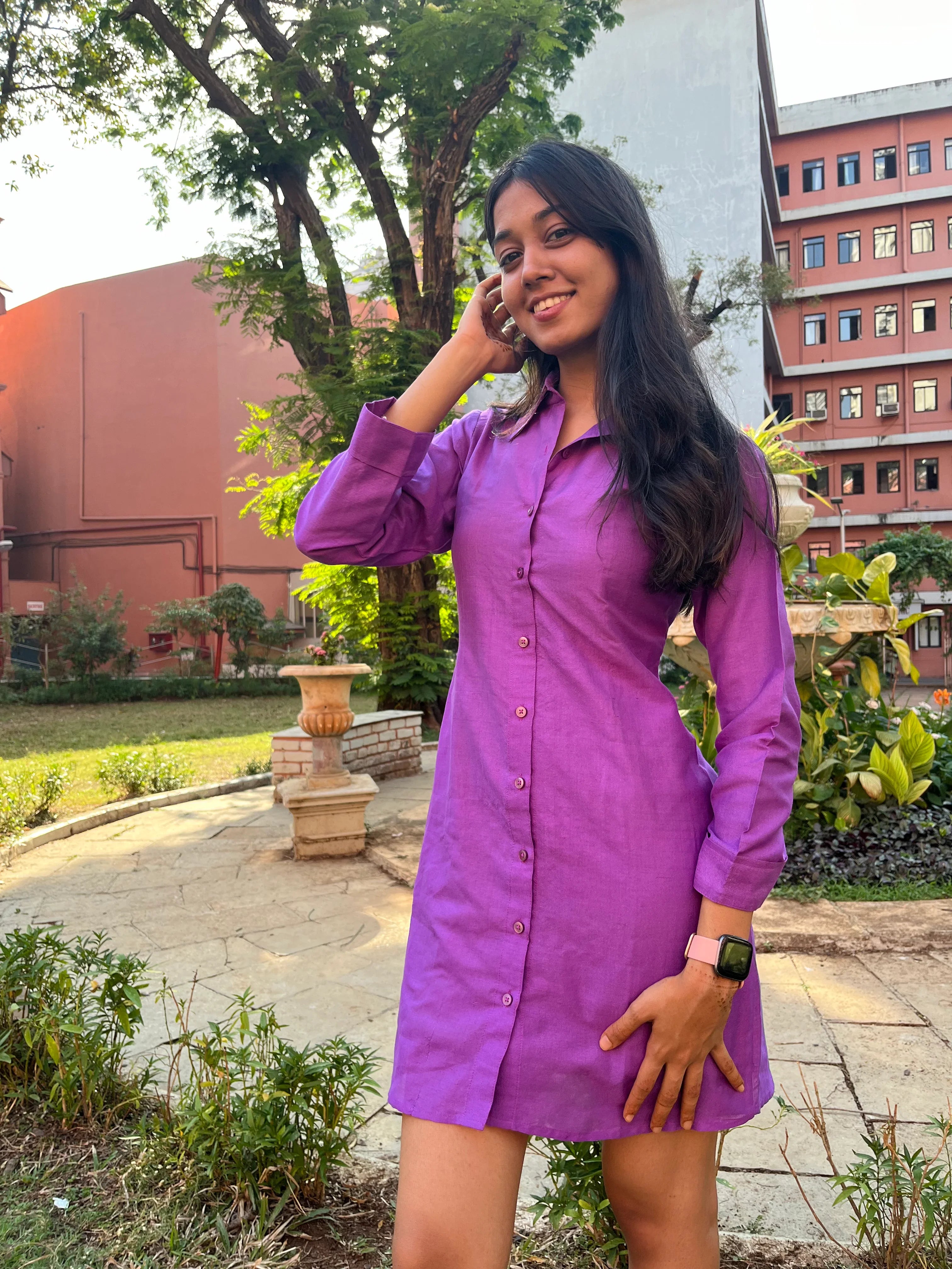 Handwoven Cotton Mulberry Silk Shirt Dress