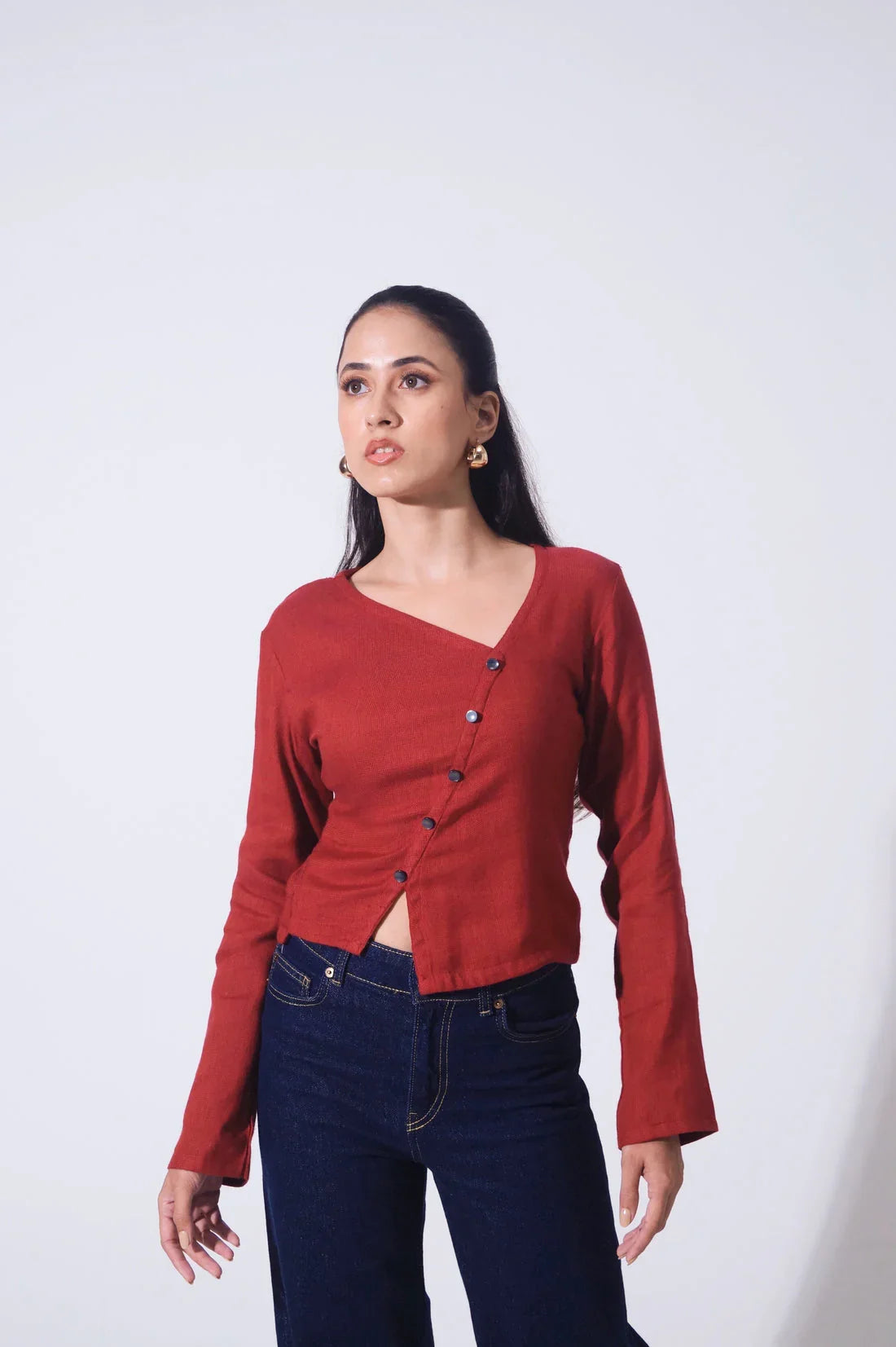 Handwoven Reverie Jute Abstract Top - Rouge