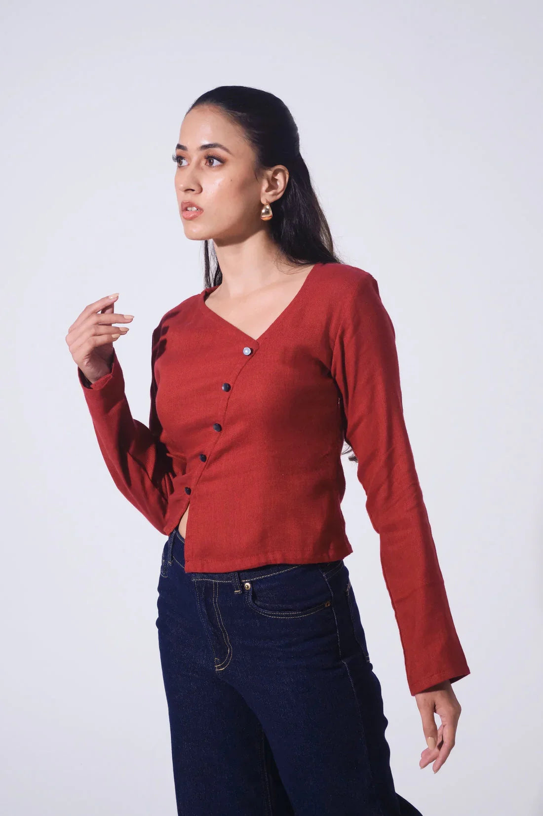 Handwoven Reverie Jute Abstract Top - Rouge