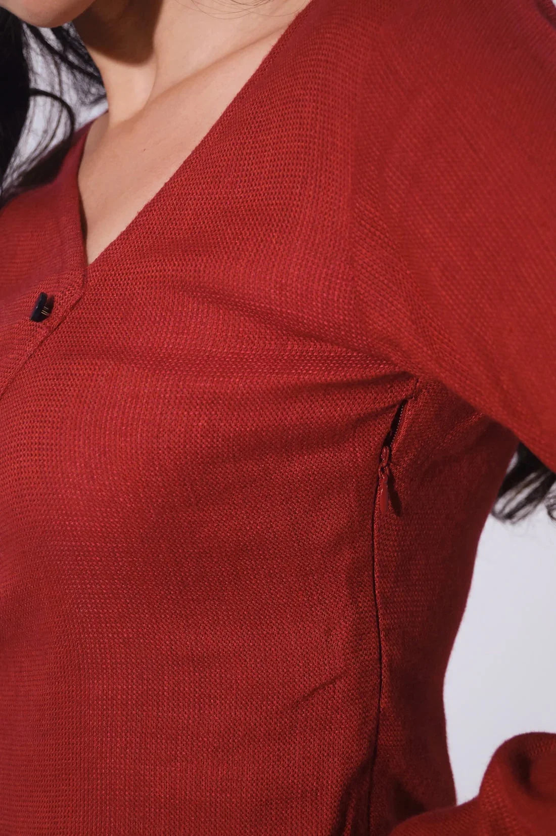 Handwoven Reverie Jute Abstract Top - Rouge