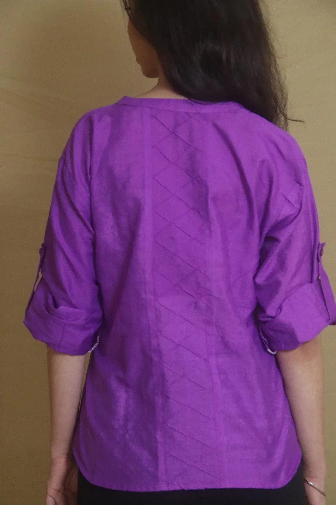 Handwoven Cotton Mulberry Silk Roll Up Shirt