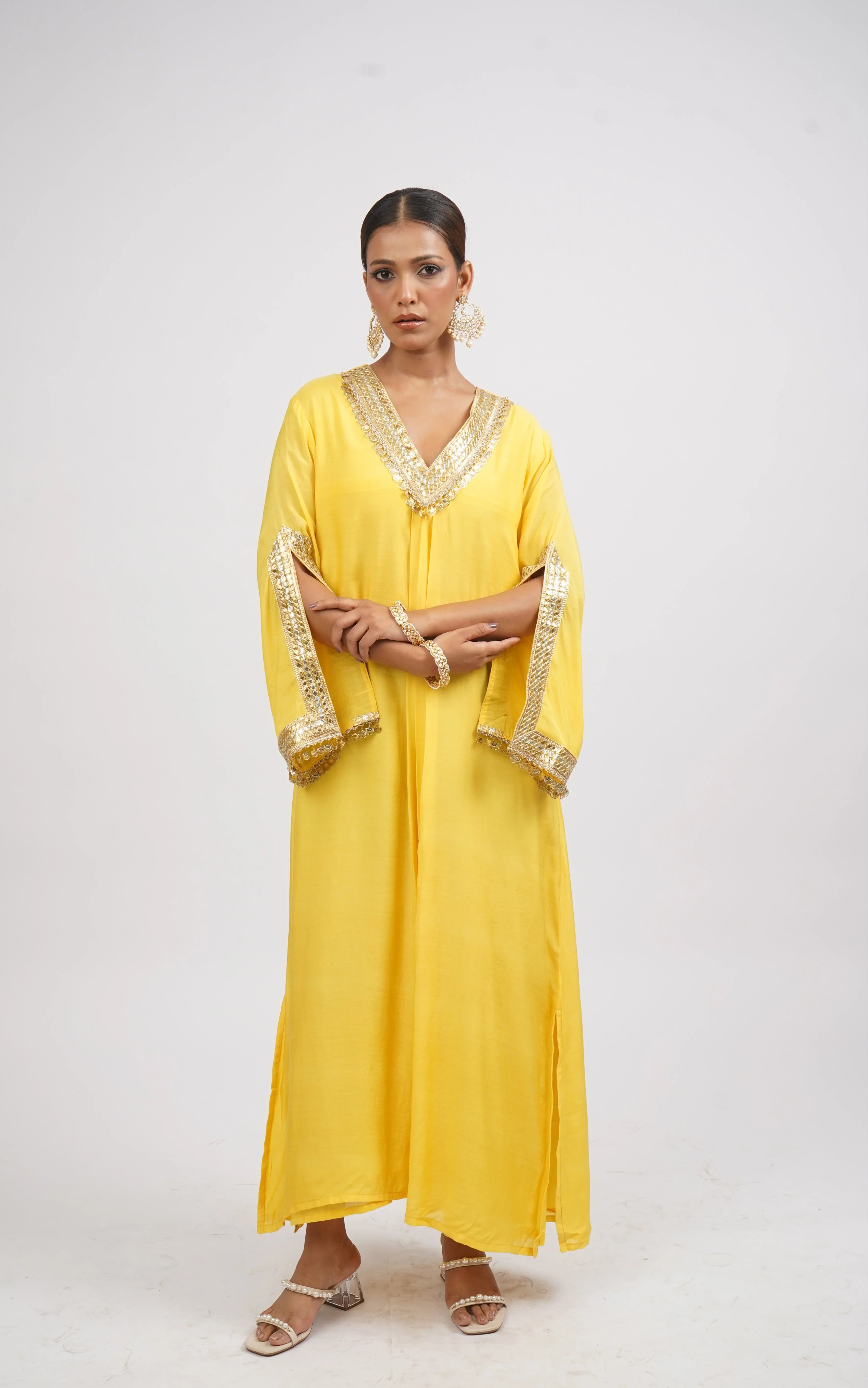 Kesar Rani Woven Muslin Embroidered Kaftaan