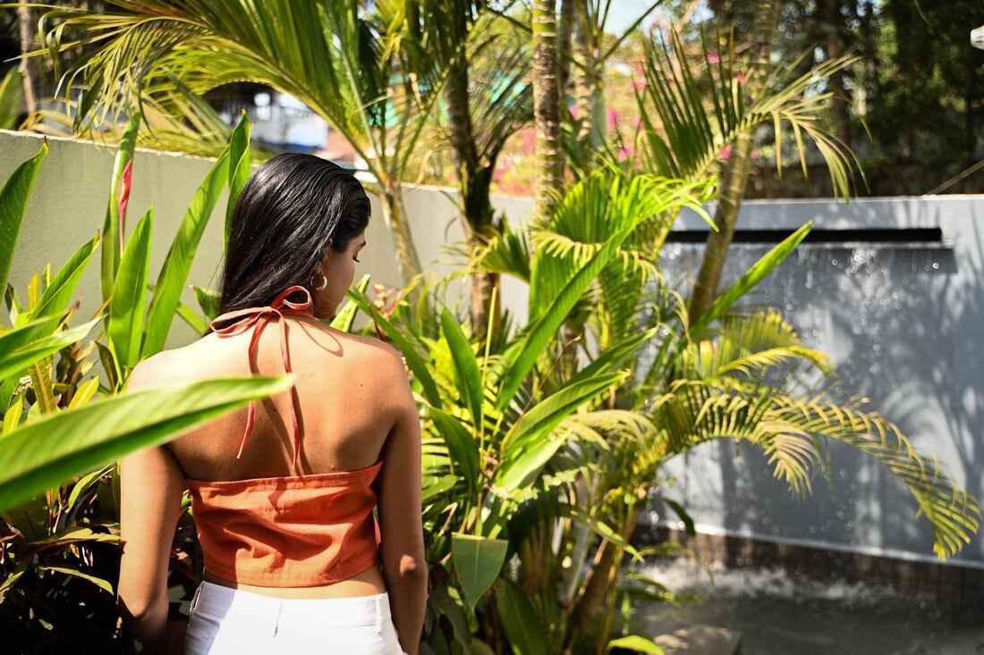 Handwoven Citrus Halterneck Top