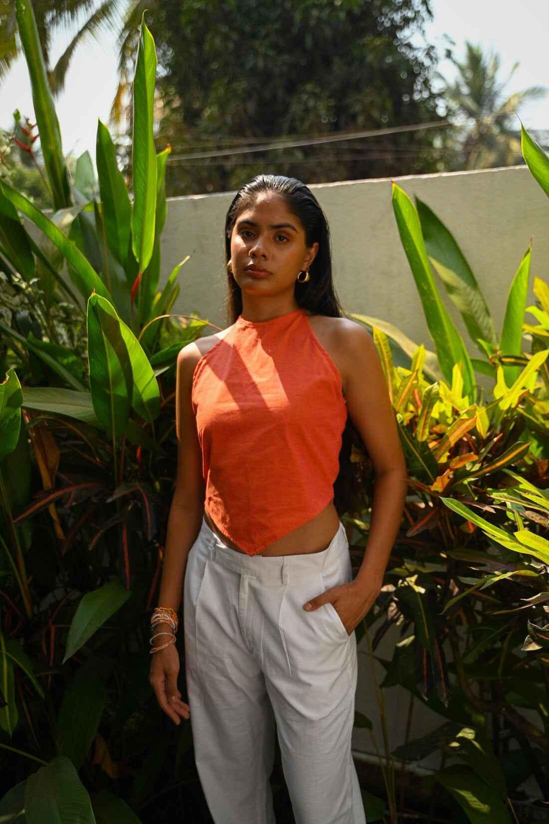 Handwoven Citrus Halterneck Top