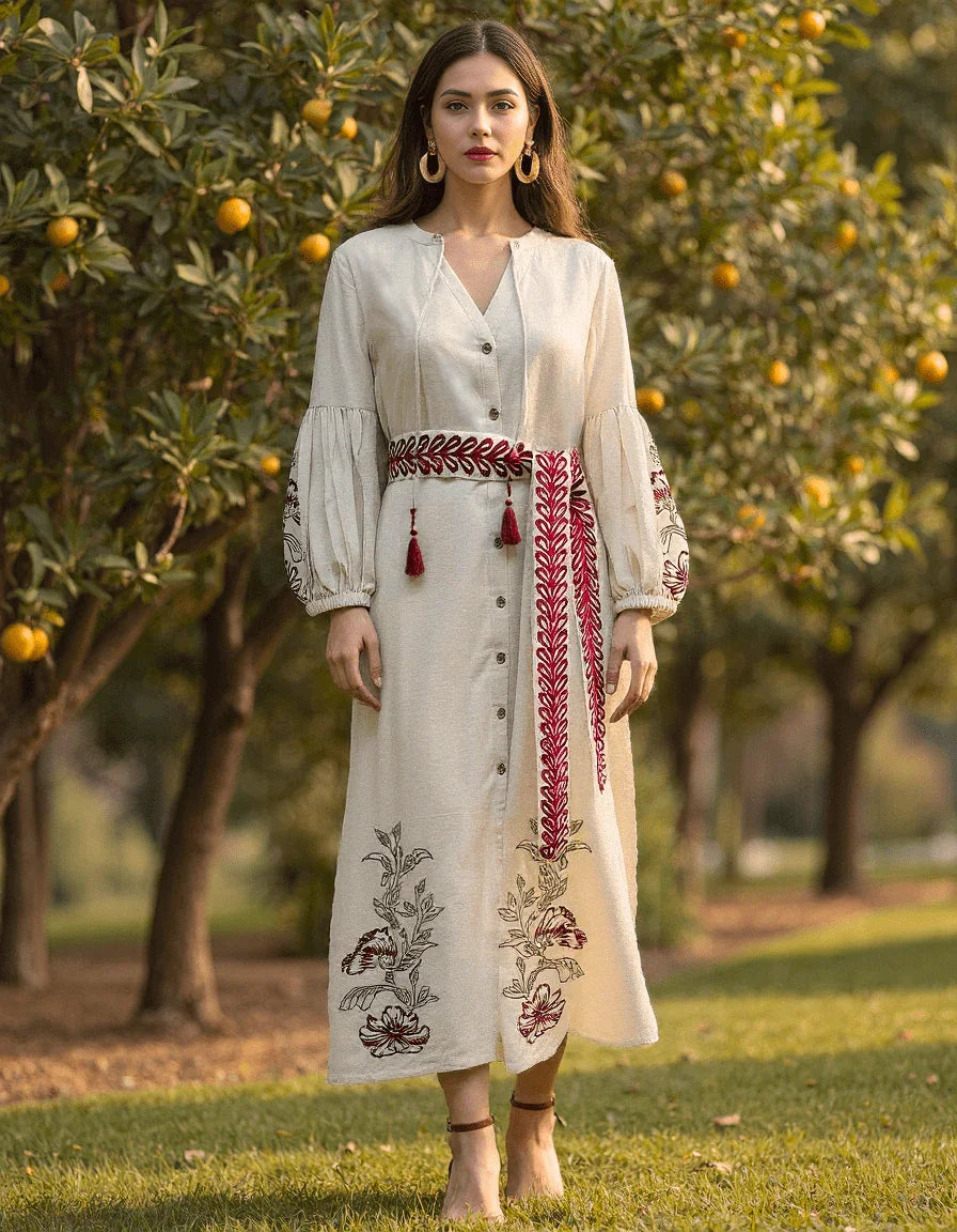 Handwoven Mist & Meadow Embroidered Dress