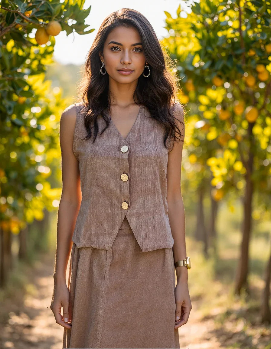 Earth Linen - Handwoven Vest And Skirt Set