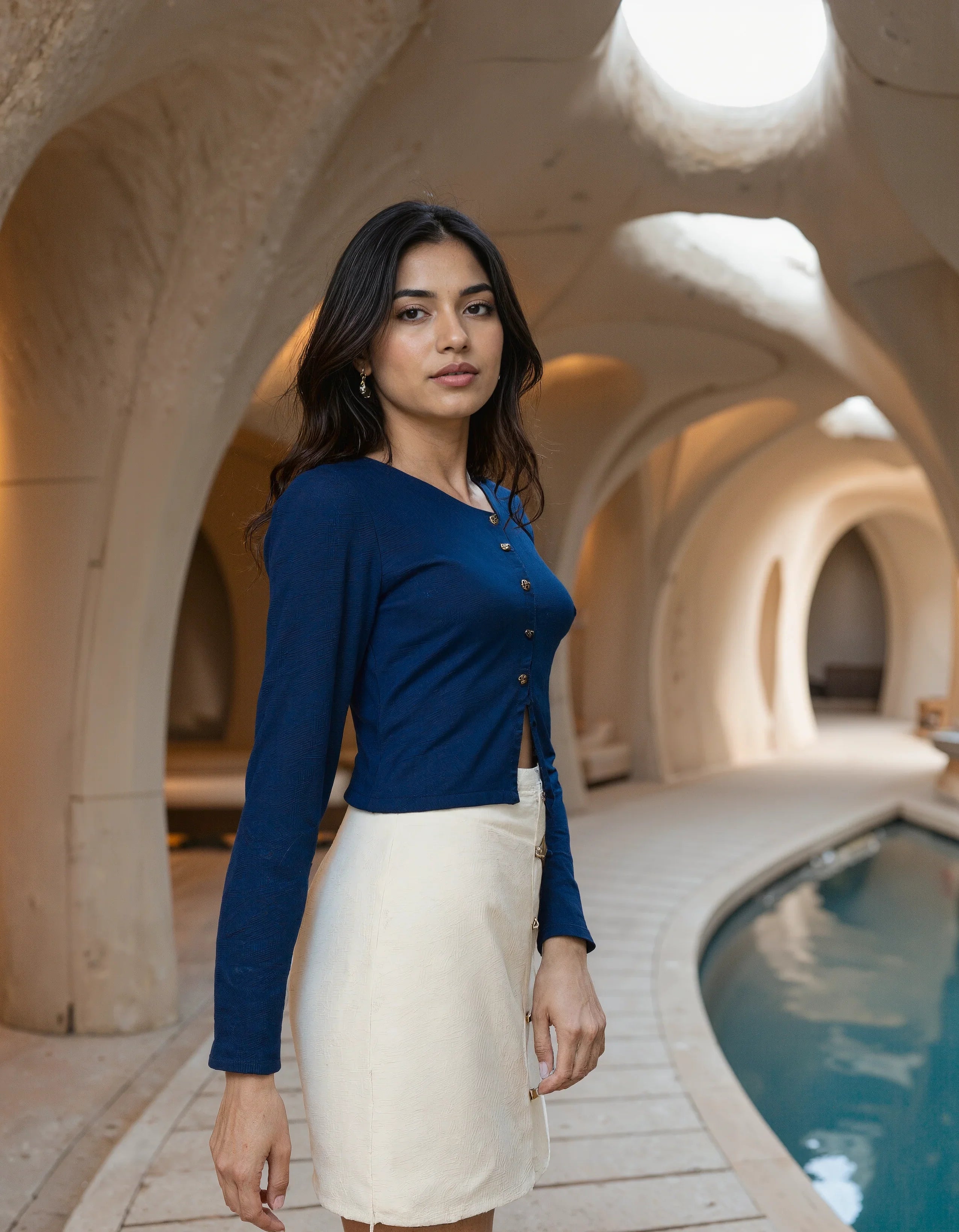 Handwoven Reverie Jute Abstract Top - Deep Blue