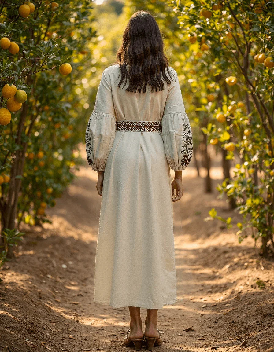 Handwoven Mist & Meadow Embroidered Dress