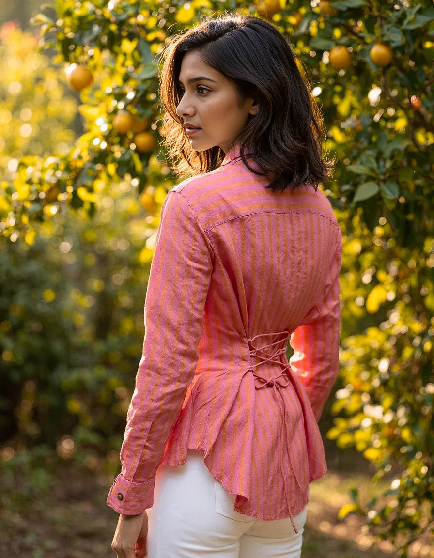 Handwoven Cotton Pink & Peach Bloom Shirt