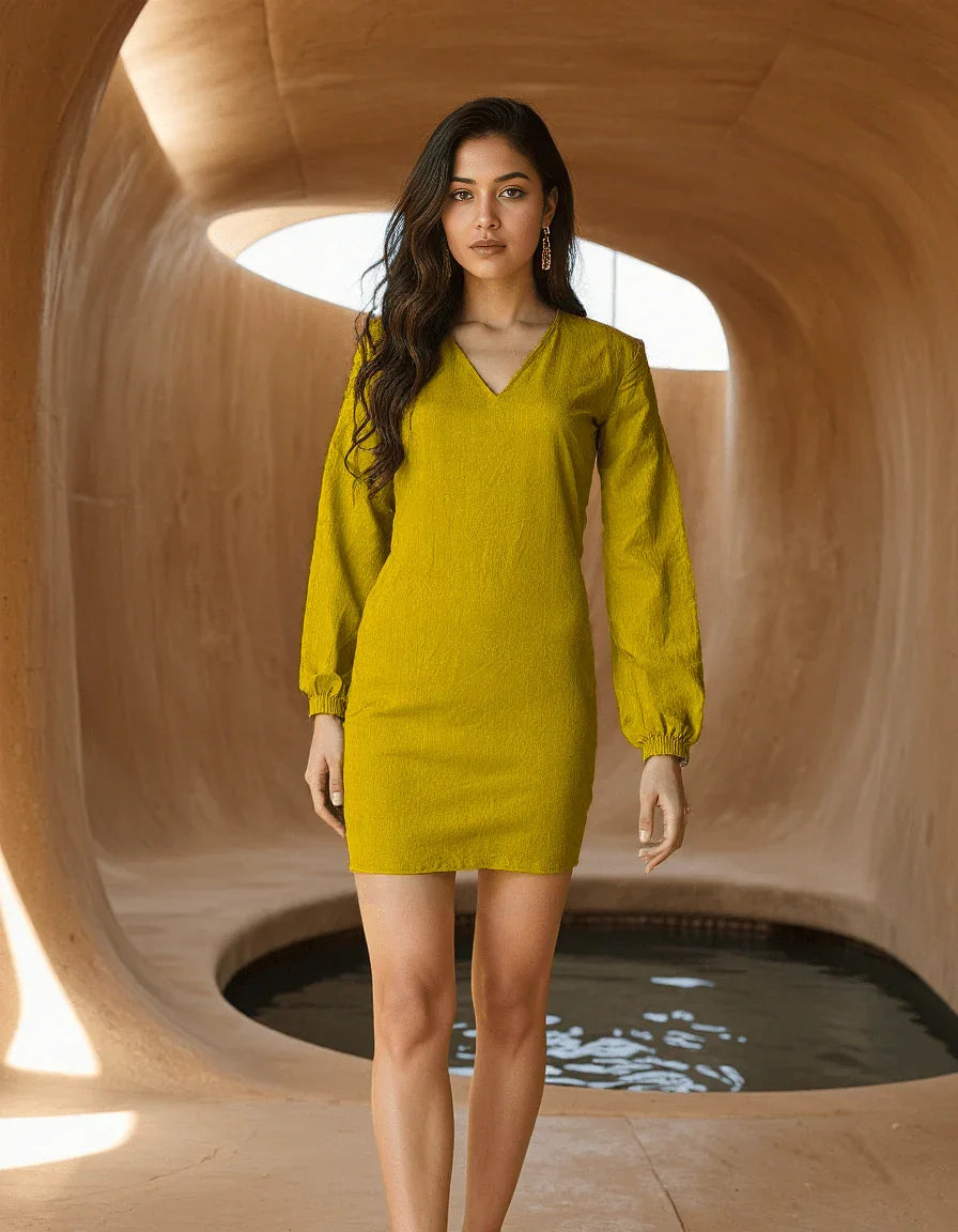 Handwoven Cyber Lime Dress