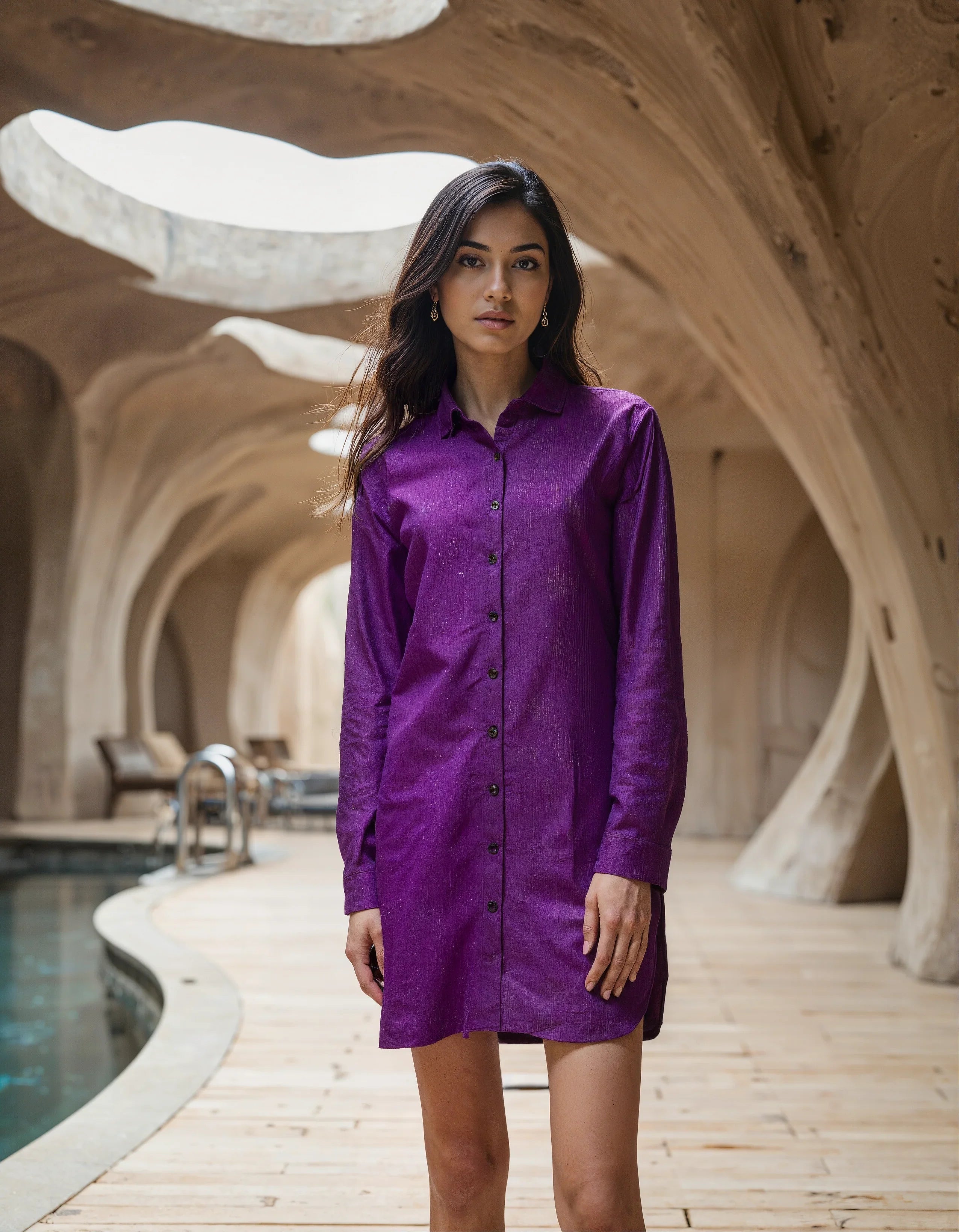 Handwoven Cotton Mulberry Silk Shirt Dress