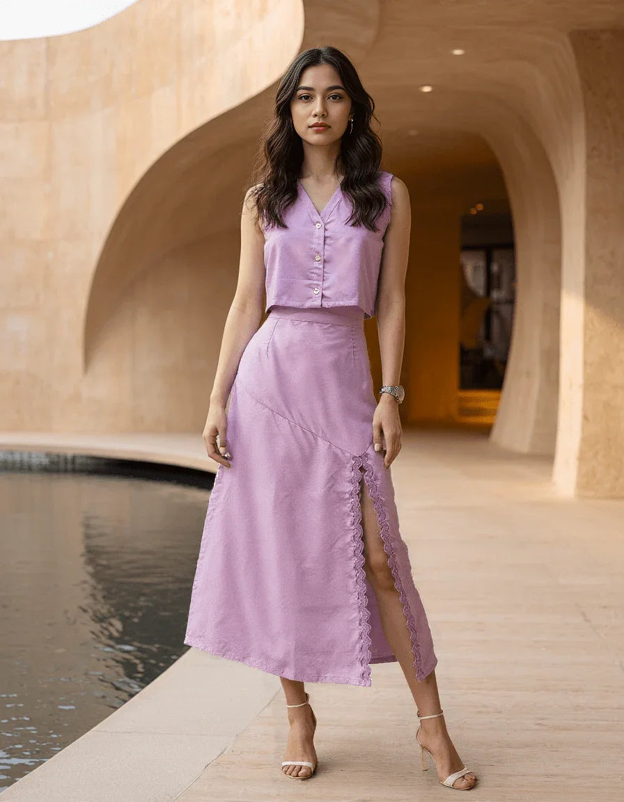 Handwoven Aster Crop Top and Skirt Set