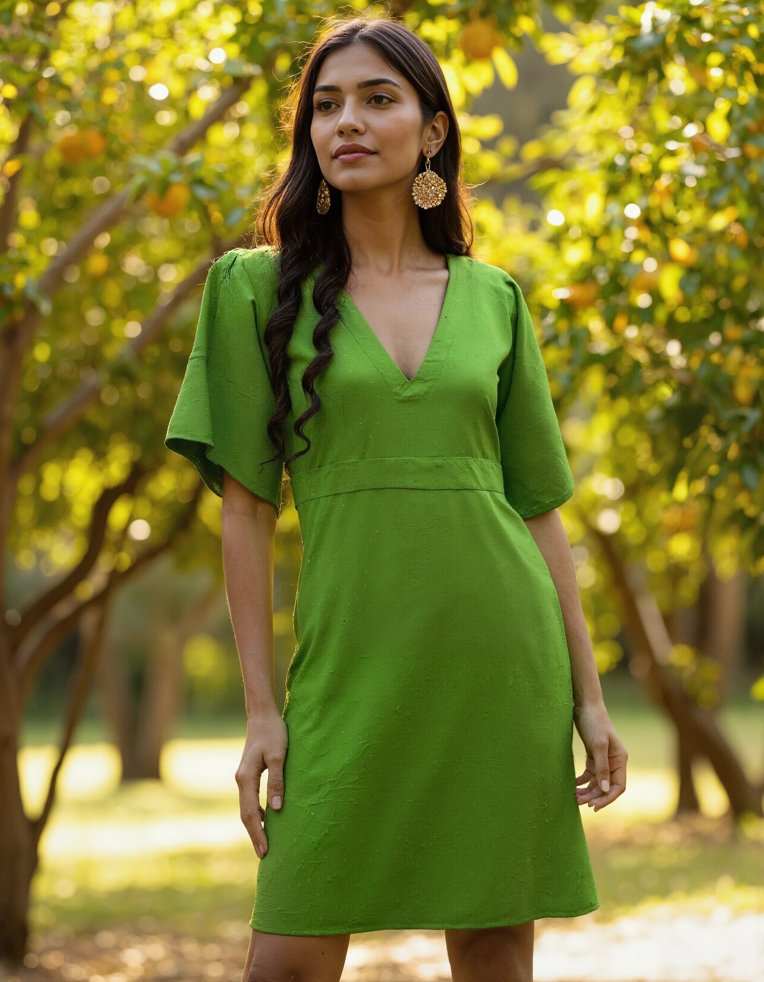 Handwoven Cotton Citrus Wrap Dress