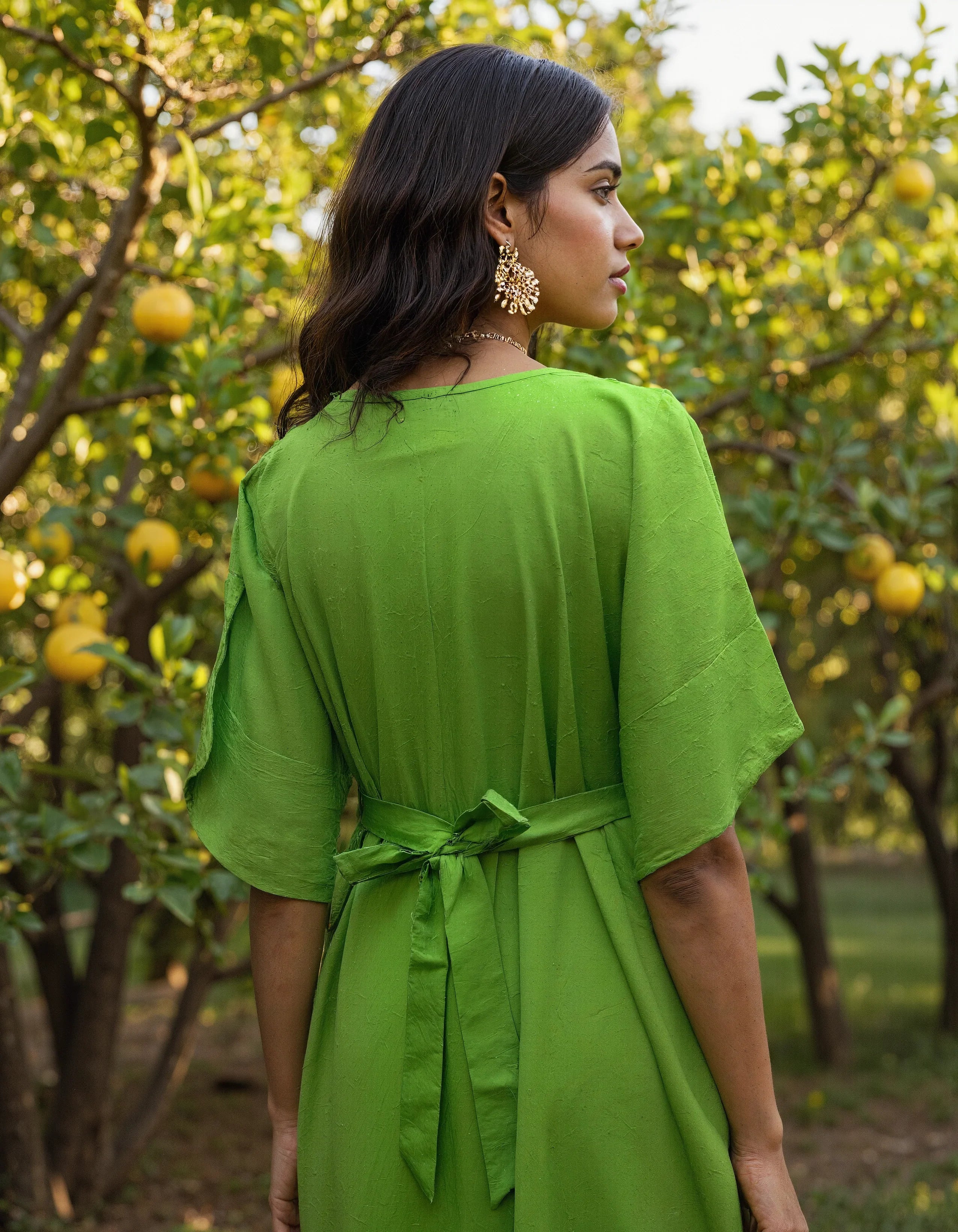 Handwoven Cotton Citrus Wrap Dress