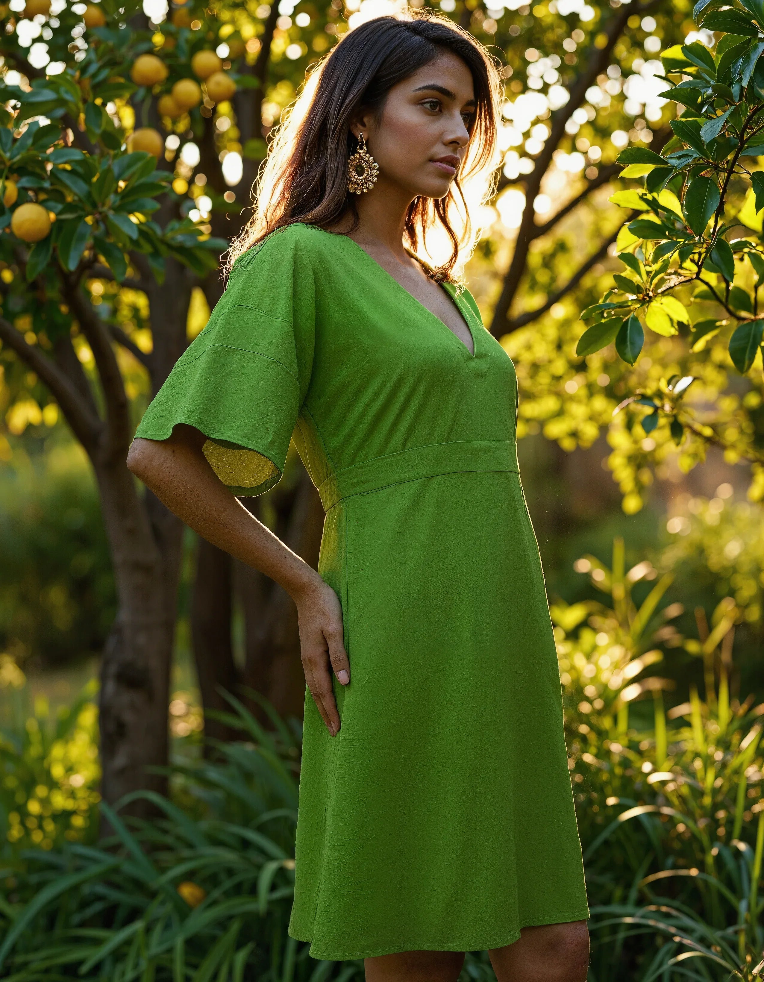 Handwoven Cotton Citrus Wrap Dress