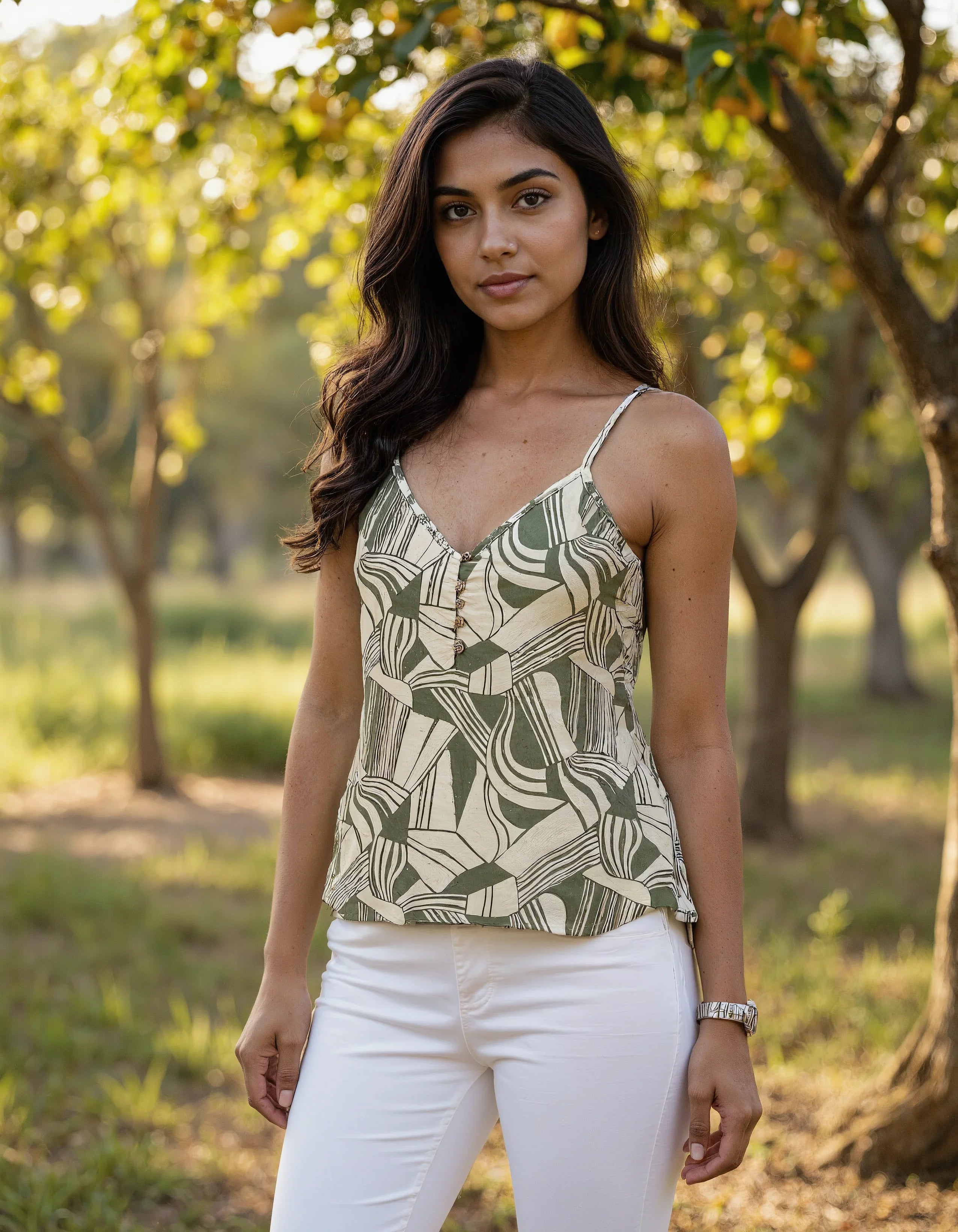 Lime Leaf Abstract Top - Handwoven Silk Muslin