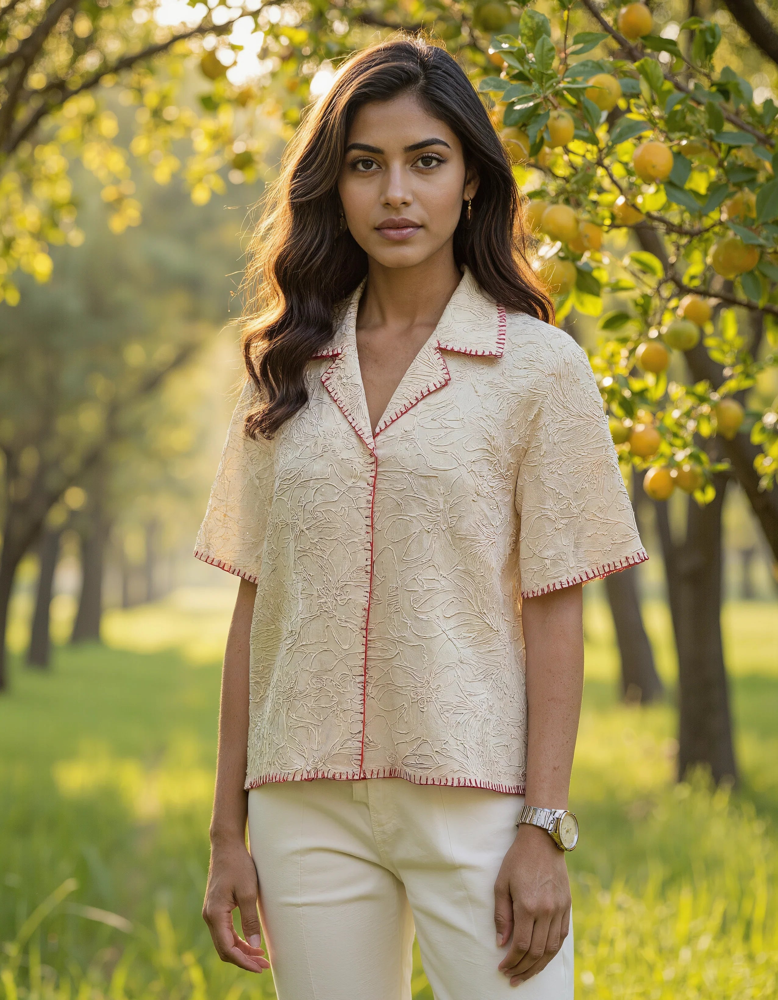 Sunlit Garden Stitch - Hand Embroidered Muslin Shirt