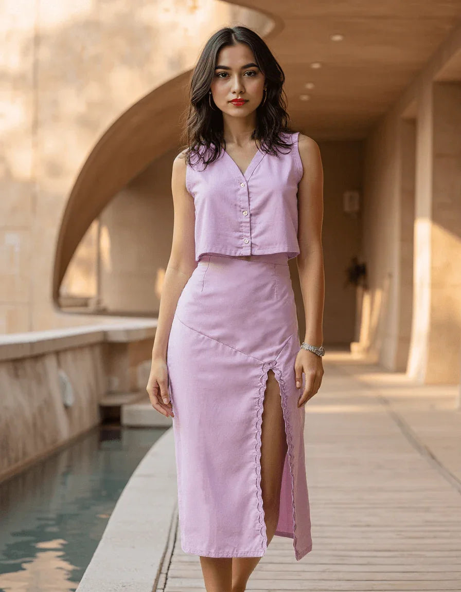 Handwoven Aster Crop Top and Skirt Set