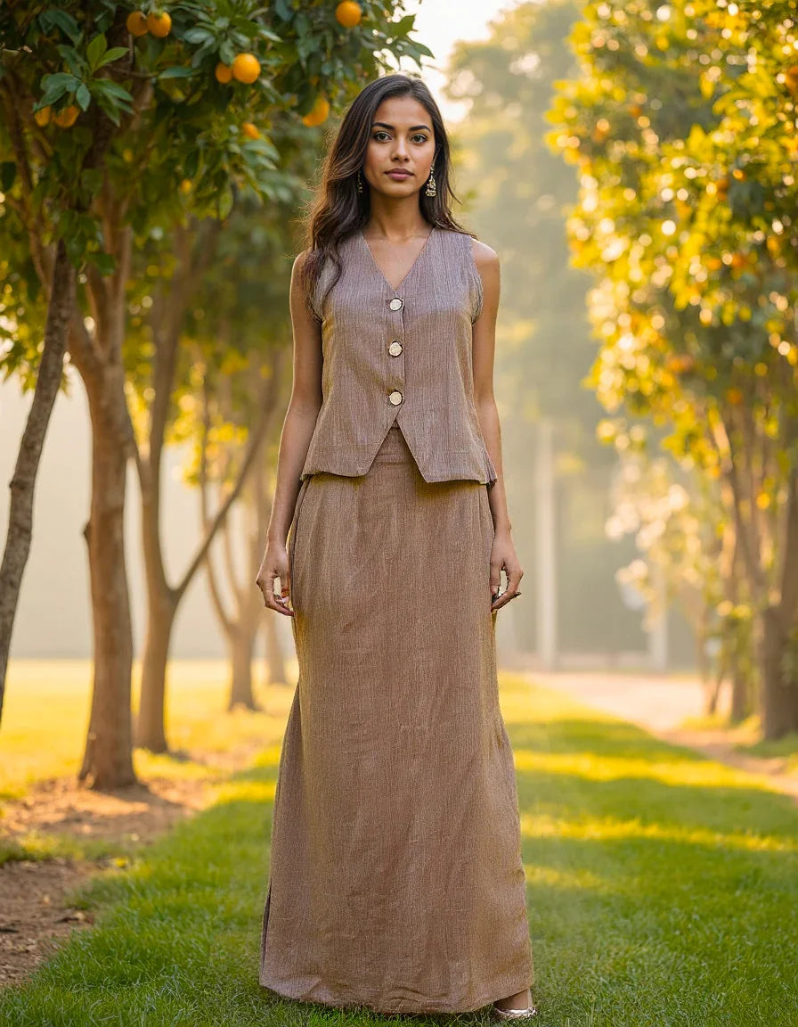 Earth Linen - Handwoven Vest And Skirt Set