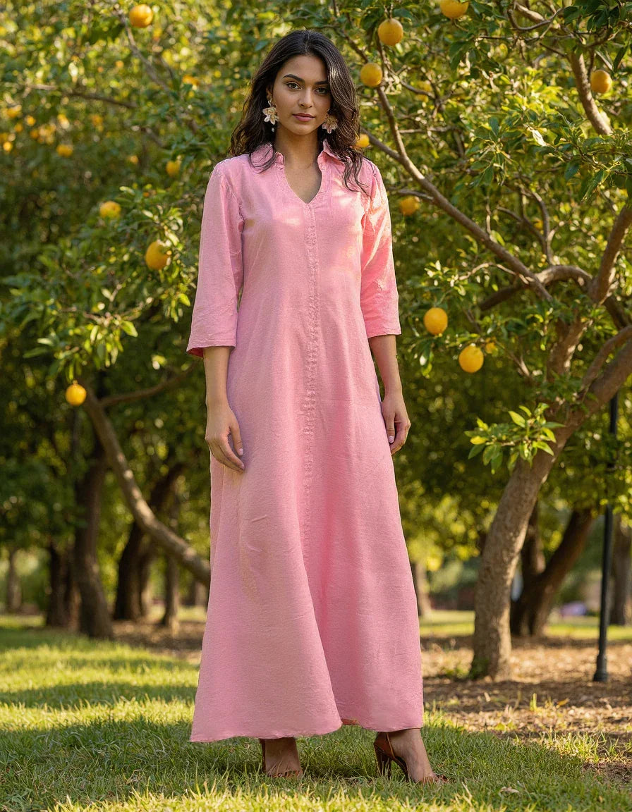 Handwoven Cotton Petal Pink Picnic Dress