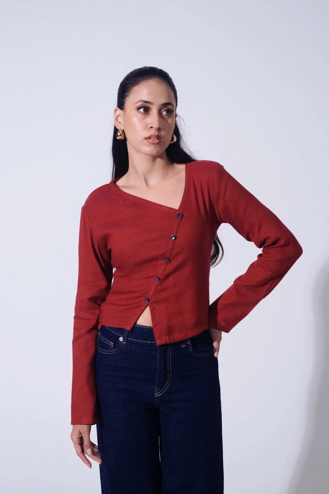 Handwoven Reverie Jute Abstract Top - Rouge