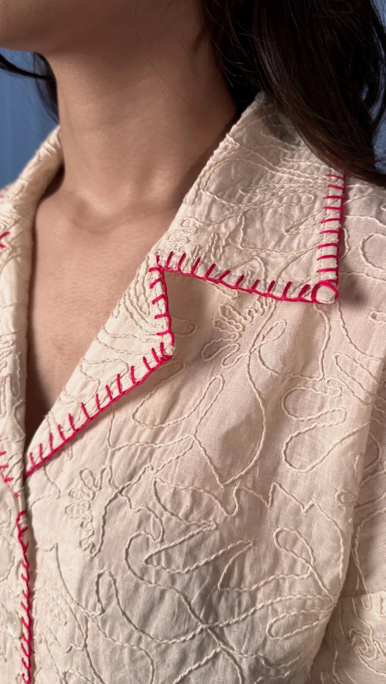 Sunlit Garden Stitch - Hand Embroidered Muslin Shirt