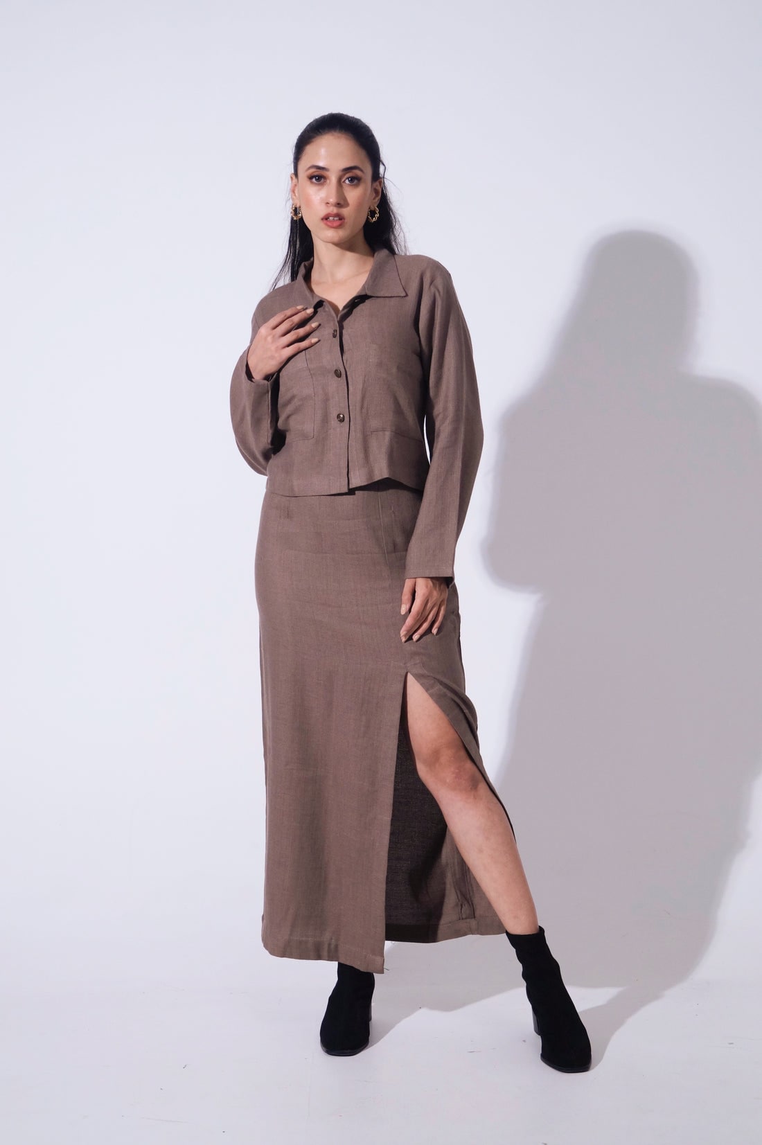 Reverie Jute - Mocha Top & long skirt