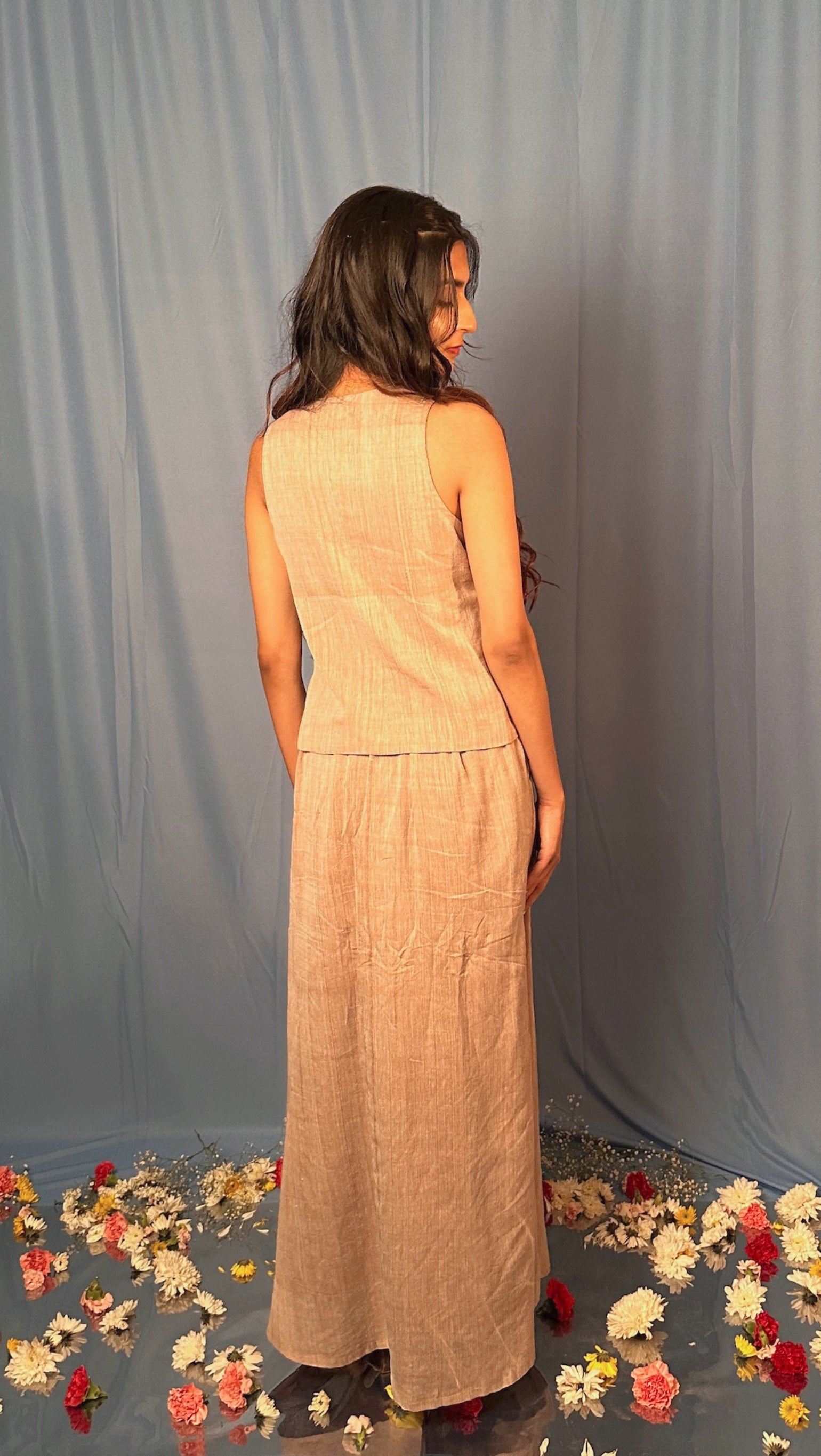 Handwoven Mocha Vest And Long Skirt