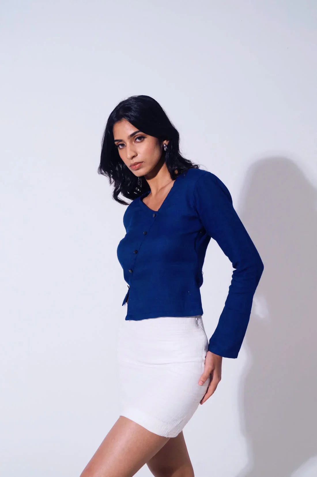 Handwoven Reverie Jute Abstract Top - Deep Blue