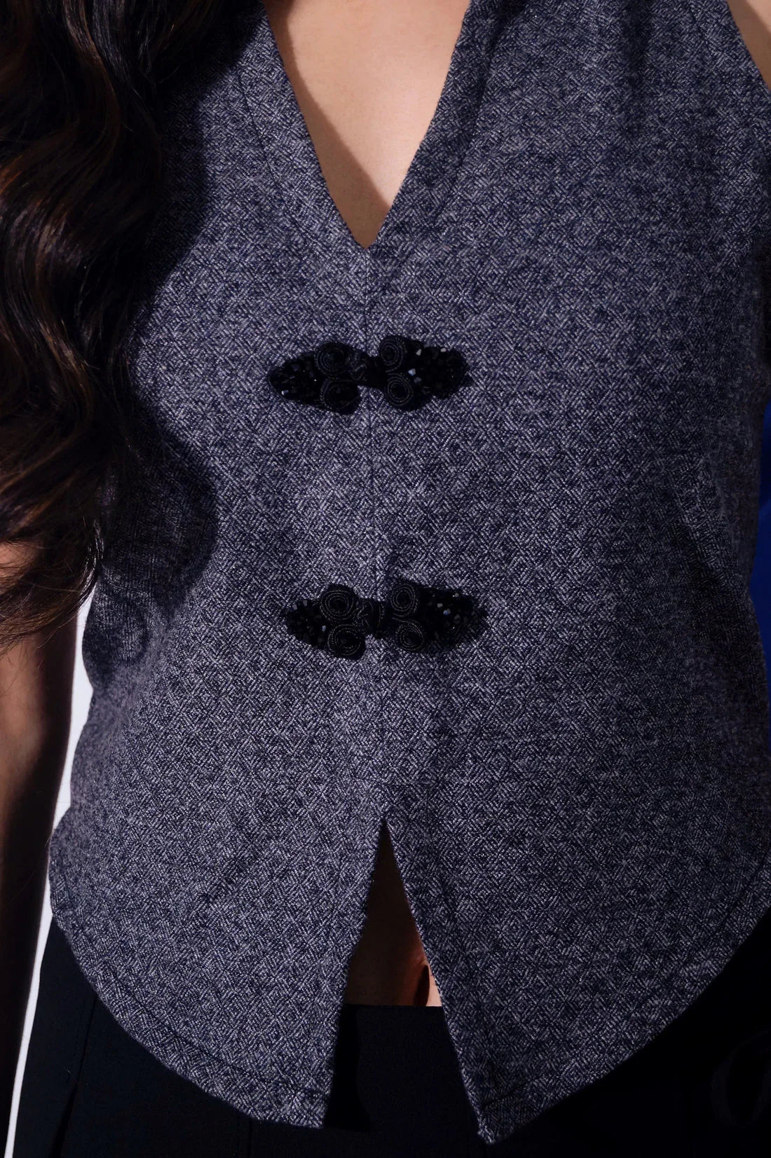 Handwoven wool Graphite Vest top