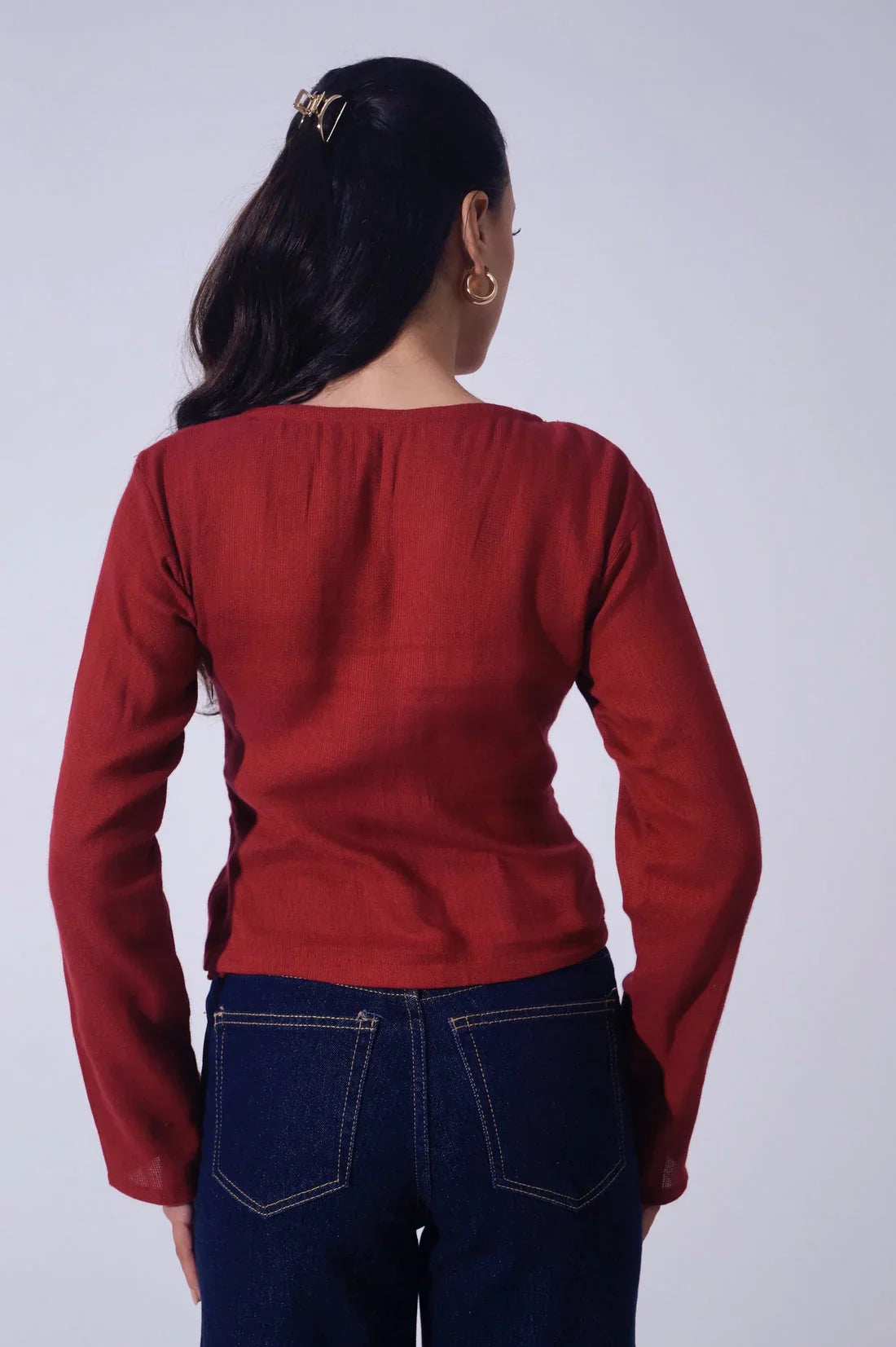 Handwoven Reverie Jute Abstract Top - Rouge