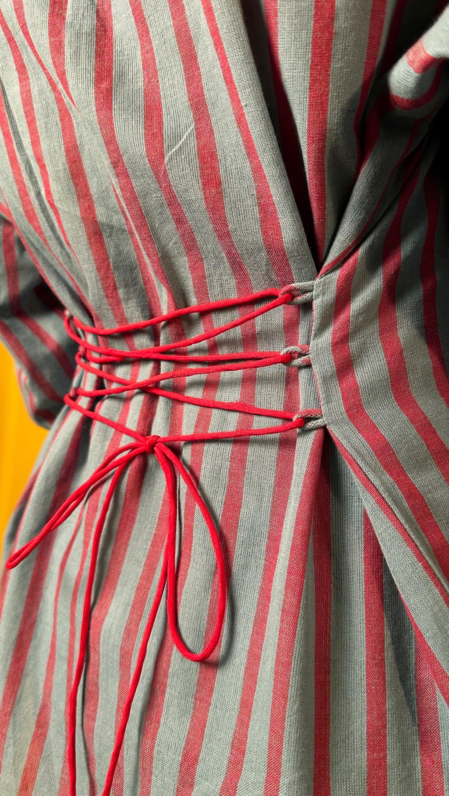 Handwoven Cotton Red & Teal Bloom Shirt