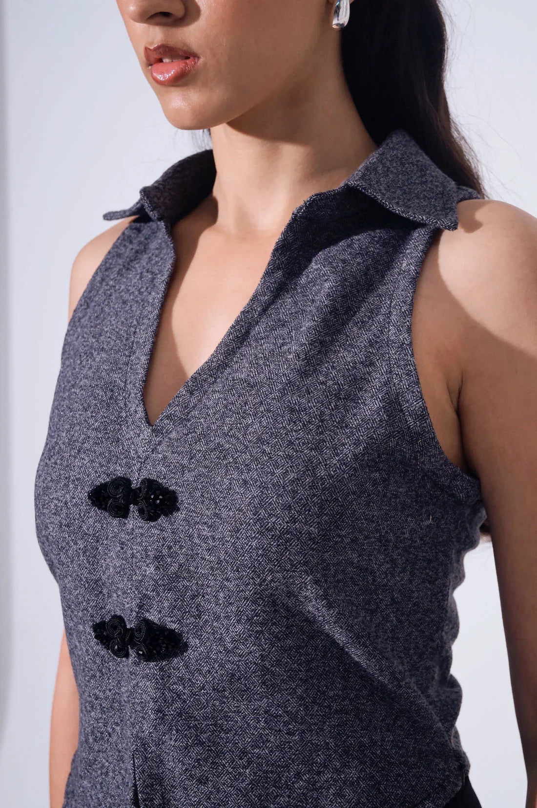 Handwoven wool Graphite Vest top