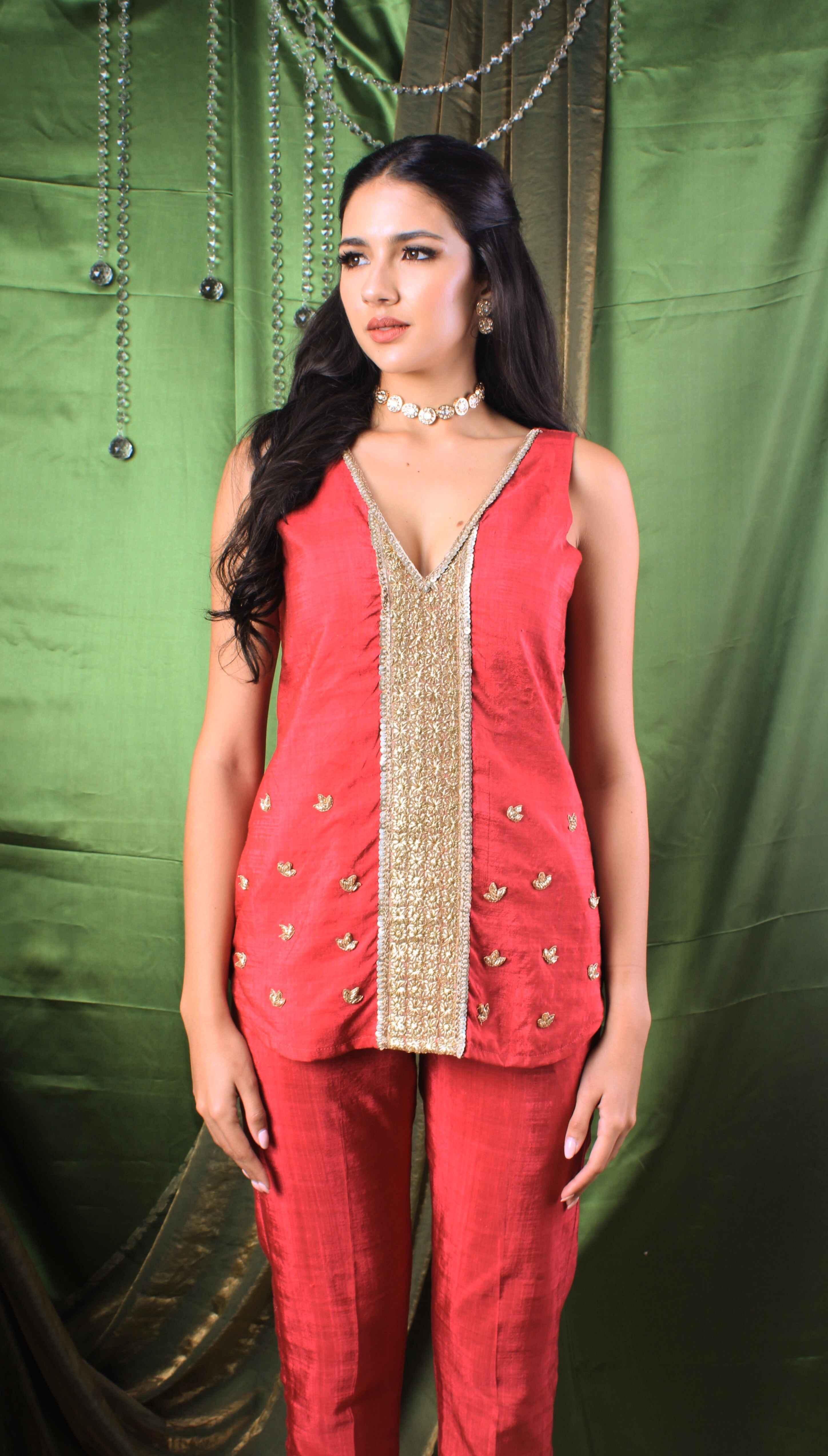 Handwoven Ruby Pink Silk Top