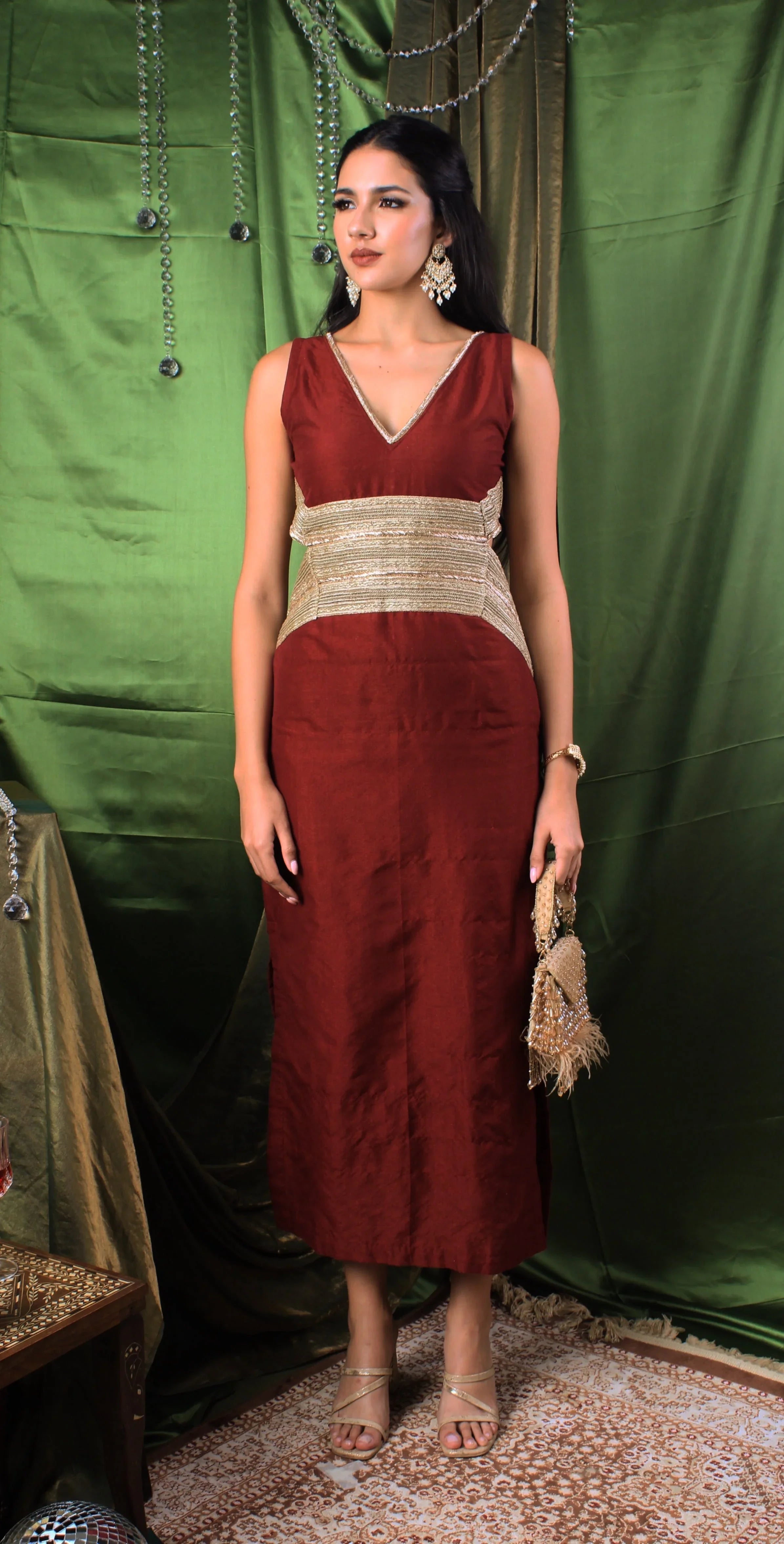 Handwoven Garnet Maroon Statement Dress
