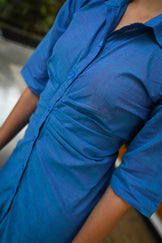 Handwoven Duotone Indigo Pink Ruched Dress