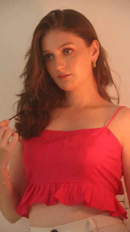 Handwoven Raw Silk Frill Crop Top
