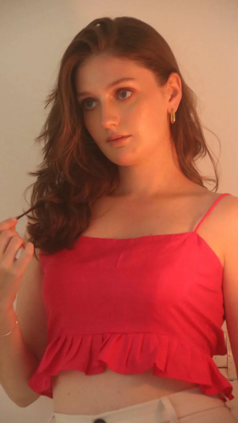 Handwoven Raw Silk Frill Crop Top