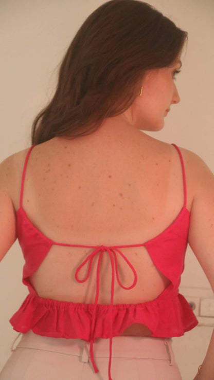 Handwoven Raw Silk Frill Crop Top