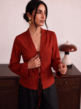 Handwoven Cotton Rust Brunch Run Kimono Top