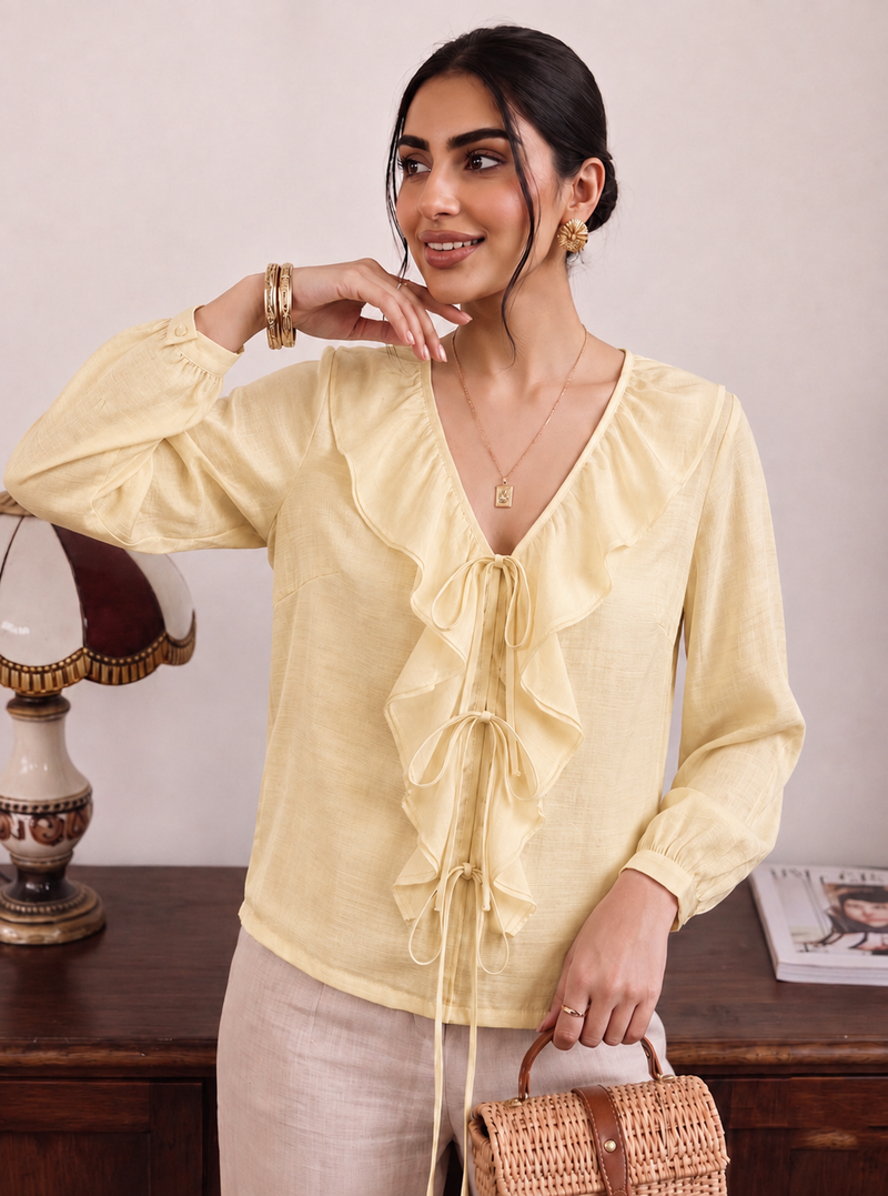 Desk to Dinner Sunbutter Ruffle Top
