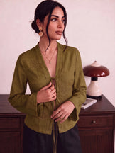 Handwoven Cotton Olive Brunch Run Kimono Top
