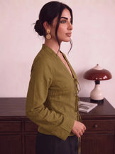 Handwoven Cotton Olive Brunch Run Kimono Top