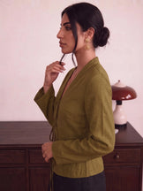 Handwoven Cotton Olive Brunch Run Kimono Top
