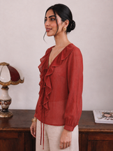 Desk to Dinner Rust Ruffle Top