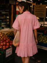 Pink Summer Frill Woven Shirt Dress