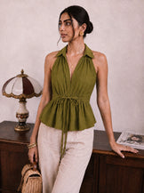 Handwoven Cotton olive Cinch &amp; Flare Top