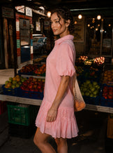 Pink Summer Frill Woven Shirt Dress